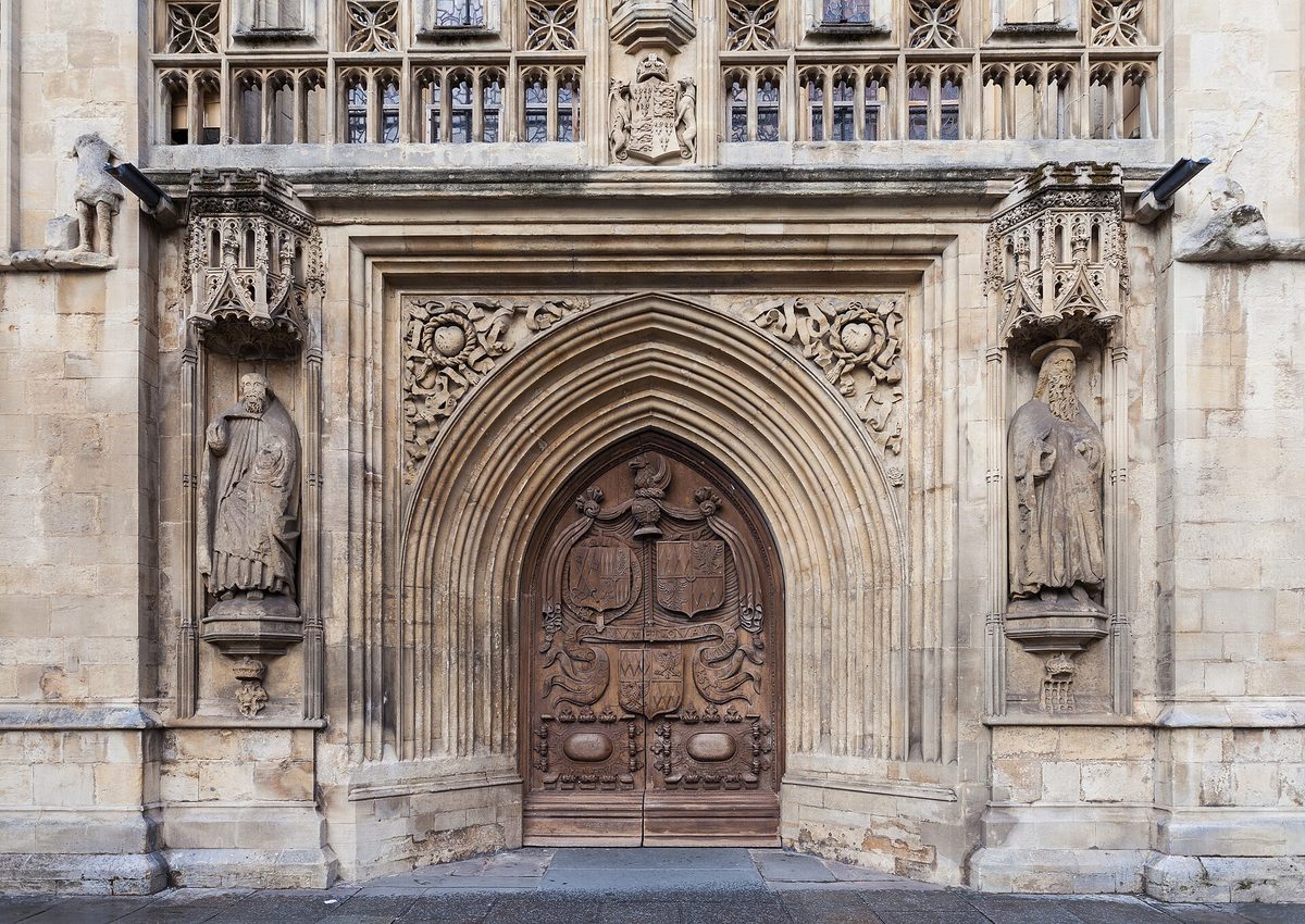 The carved west front and tower of Bath Abbey, a centrepiece of any visit to Bath, England