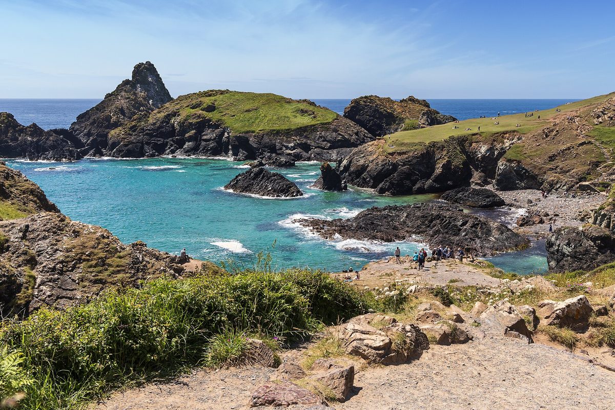 Turquoise water and white sand at Kynance Cove, one of the best beaches in Cornwall