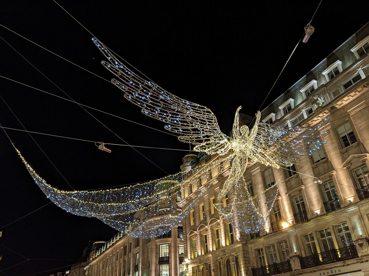 Regent Street Christmas lights in London at night