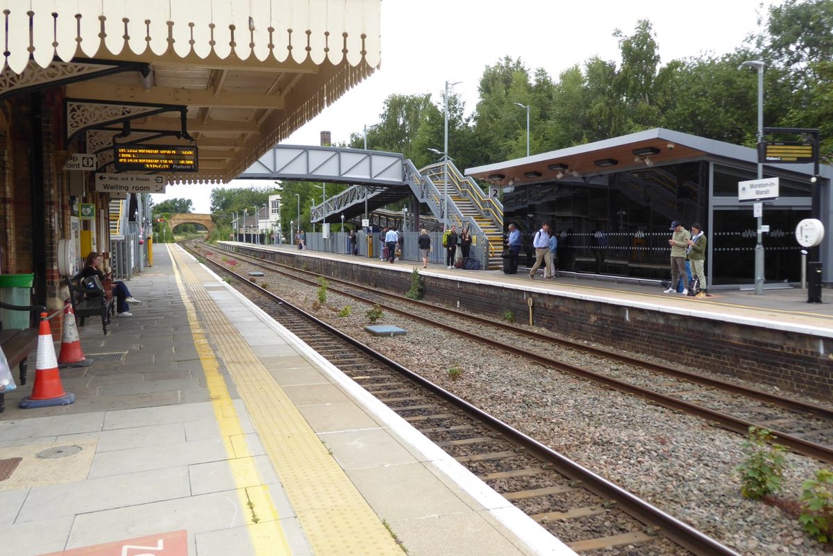 A Great Western Railway train at Moreton-in-Marsh station, the best base for the Cotswolds without a car