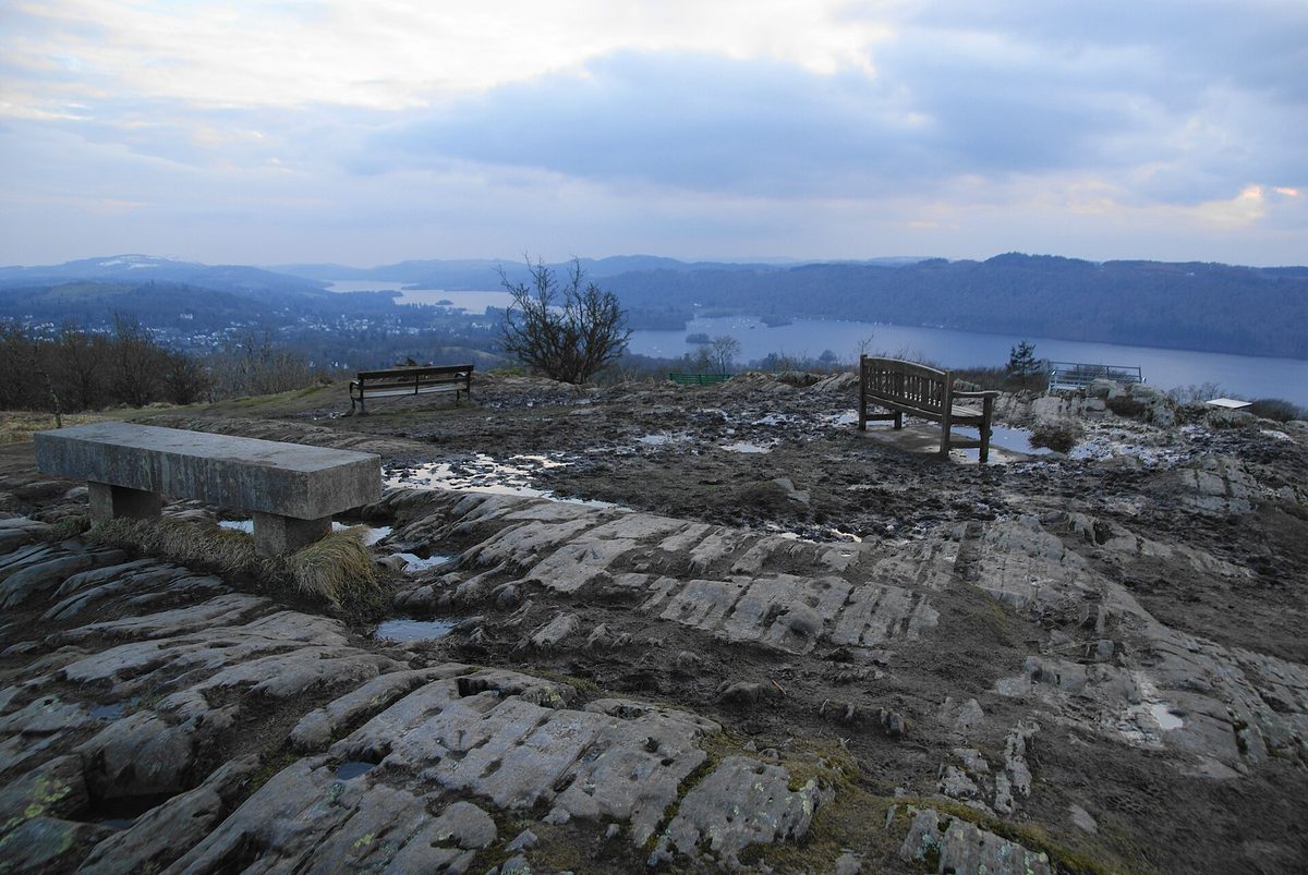 The panoramic view of Windermere and the central fells from the summit viewpoint of Orrest Head