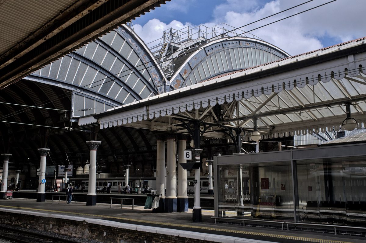 The historic curved trainshed at York railway station, a major stop on the East Coast route