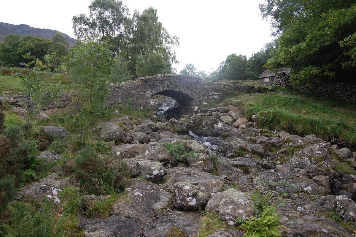 The famous Ashness Bridge above Derwentwater near Keswick, with Skiddaw rising behind in soft morning light