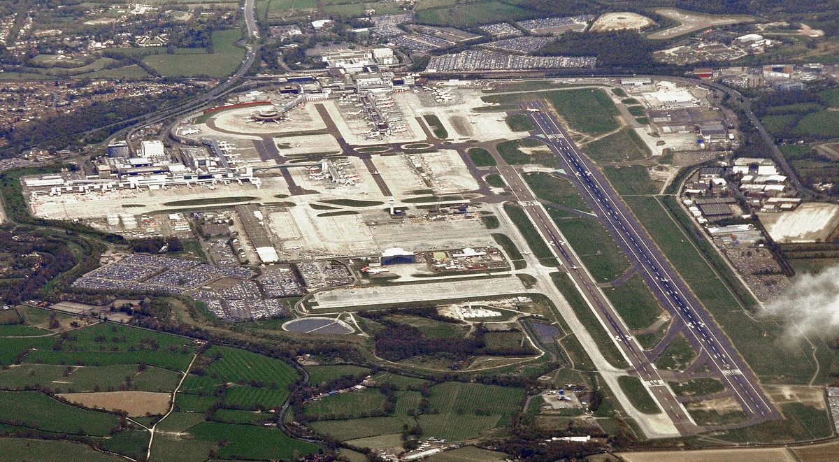 The arrivals hall at London Gatwick Airport where travelers pass through UK passport control